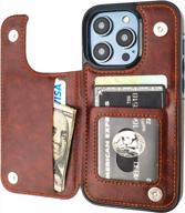 onetop compatible with iphone 14 pro wallet case with card holder, pu leather kickstand card slots case, double magnetic clasp and durable shockproof cover 6.1 inch (brown) logo