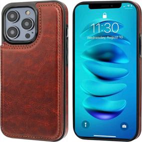 img 2 attached to Onetop Compatible With IPhone 14 Pro Wallet Case With Card Holder, PU Leather Kickstand Card Slots Case, Double Magnetic Clasp And Durable Shockproof Cover 6.1 Inch (Brown)