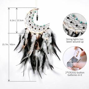 img 1 attached to Dremisland Moon Dream Catcher With Fairy Lights-Handmade Colorful Feather Lucky Turquoise Pendant Beads Wall Hanging Ornament For Kids Bedroom Home Decoration ,Art Craft Gift. (White&Black)