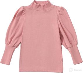 img 4 attached to 👶 Trendy Toddler Baby Girl Turtleneck T-Shirt Blouse Top with Puff Long Sleeves - Solid Color Pullover Shirt - Soft Cotton Clothing for 1-8T