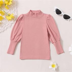 img 3 attached to 👶 Trendy Toddler Baby Girl Turtleneck T-Shirt Blouse Top with Puff Long Sleeves - Solid Color Pullover Shirt - Soft Cotton Clothing for 1-8T