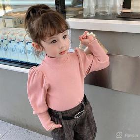 img 1 attached to 👶 Trendy Toddler Baby Girl Turtleneck T-Shirt Blouse Top with Puff Long Sleeves - Solid Color Pullover Shirt - Soft Cotton Clothing for 1-8T