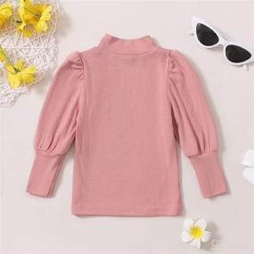 img 2 attached to 👶 Trendy Toddler Baby Girl Turtleneck T-Shirt Blouse Top with Puff Long Sleeves - Solid Color Pullover Shirt - Soft Cotton Clothing for 1-8T