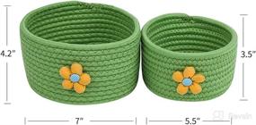 img 3 attached to 🧺 LixinJu Small Woven Basket Set of 2 - Floral Small Rope Basket for Organizing, Decorative Mini Storage Bins - Round Little Baskets for Desk, Dog Cat Toy, Kids Baby Girls Gifts - Green