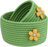 🧺 lixinju small woven basket set of 2 - floral small rope basket for organizing, decorative mini storage bins - round little baskets for desk, dog cat toy, kids baby girls gifts - green логотип