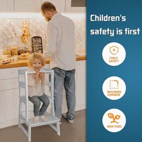 img 1 attached to Kids Kitchen Step Stool with Safety Rail - Toddler Learning Tower for Kitchen Counter, Kitchen Helper Stool for Toddlers 18+ Months - Solid Wood