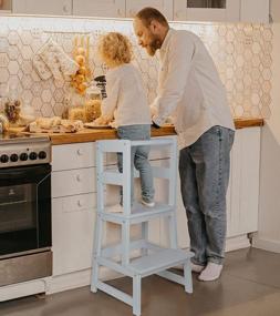 img 3 attached to Kids Kitchen Step Stool with Safety Rail - Toddler Learning Tower for Kitchen Counter, Kitchen Helper Stool for Toddlers 18+ Months - Solid Wood