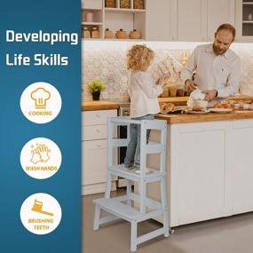 img 2 attached to Kids Kitchen Step Stool with Safety Rail - Toddler Learning Tower for Kitchen Counter, Kitchen Helper Stool for Toddlers 18+ Months - Solid Wood