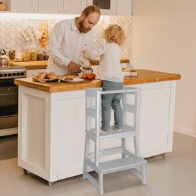 img 4 attached to Kids Kitchen Step Stool with Safety Rail - Toddler Learning Tower for Kitchen Counter, Kitchen Helper Stool for Toddlers 18+ Months - Solid Wood