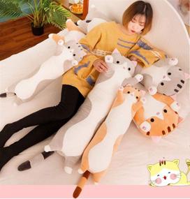 img 1 attached to 🐱 Cartoon Cat Plush Throw Pillow - Life-like Animal Neck Pillow Toy, Soft and Long for Optimal Comfort