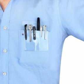 img 1 attached to Wisdompro 5 Pack Heavy Duty Pocket Protector для рубашек, лабораторных халатов, брюк - многоцелевой держатель для ручек с предварительно прорезанным верхом и отверстиями для именной бирки - прозрачный