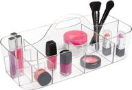 💄 mdesign plastic divided cosmetic organizer caddy tote bin: vanity storage solution for blush, brushes, palettes, lipstick, nail polish - lumiere collection (clear) logo