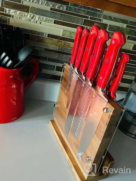 img 1 attached to Organize Your Kitchen With ENOKING'S Magnetic Knife Block - Natural Wooden Holder W/ Acrylic Shield Protection & Double-Sided Stand! review by Brandon Christianson