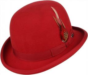 img 4 attached to GEMVIE Men Vintage Feather Top Hat Roll Up Bowler Hat Party Costume Accessory Red