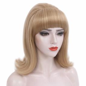 img 3 attached to Medium-Length Curly Beehive Wig With Bangs For Women - Ideal For 50S And 60S Costume Parties, Halloween And Cosplay - Blonde Highlights By STfantasy