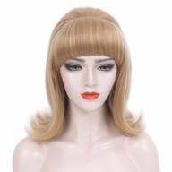medium-length curly beehive wig with bangs for women - ideal for 50s and 60s costume parties, halloween and cosplay - blonde highlights by stfantasy logo