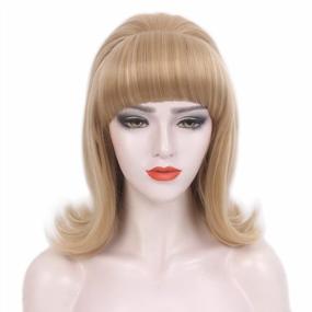 img 4 attached to Medium-Length Curly Beehive Wig With Bangs For Women - Ideal For 50S And 60S Costume Parties, Halloween And Cosplay - Blonde Highlights By STfantasy