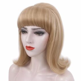img 1 attached to Medium-Length Curly Beehive Wig With Bangs For Women - Ideal For 50S And 60S Costume Parties, Halloween And Cosplay - Blonde Highlights By STfantasy