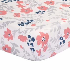 img 2 attached to Coral Pink, Grey And Navy Blue Flower Fitted Crib Or Toddler Sheet - 100% Cotton Baby Nursery Bedding For A Sweet And Chic Look