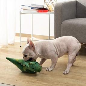 img 3 attached to Hollypet Squeaky Plush Dinosaur Dog Chew Toy For Pets