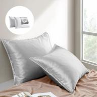 hotel quality puredown® goose feather down pillows with satin pillowcases and protectors, standard/queen size set of 2, 100% cotton, light grey logo