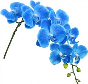 img 3 attached to SHACOS Artificial Orchid Stems Set Of 3 PU Real Touch Orchid Big Blooms Fake Phalaenopsis Flower Home Wedding Decoration (3 PCS, Blue)