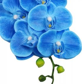 img 2 attached to SHACOS Artificial Orchid Stems Set Of 3 PU Real Touch Orchid Big Blooms Fake Phalaenopsis Flower Home Wedding Decoration (3 PCS, Blue)