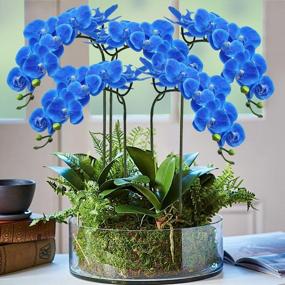 img 1 attached to SHACOS Artificial Orchid Stems Set Of 3 PU Real Touch Orchid Big Blooms Fake Phalaenopsis Flower Home Wedding Decoration (3 PCS, Blue)