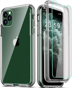 img 4 attached to IPhone 11 Pro Case 5.8 Inch [2 X Tempered Glass Screen Protector] Clear 360 Full Body Silicone Military Protective Shockproof Cover - COOLQO Compatible