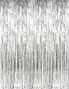 img 1 attached to Add A Sparkle To Your Party With 9.8 Ft Metallic Tinsel Foil Fringe Curtains - Silver Foil Backdrop For Weddings, Photo Shoots And More!