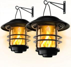 img 4 attached to 2 Pack Of Otdair Solar Wall Lanterns With Flickering Flames For Outdoor Lights, Hanging Solar Lamps For Front Porch, Patio And Yard