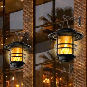 img 2 attached to 2 Pack Of Otdair Solar Wall Lanterns With Flickering Flames For Outdoor Lights, Hanging Solar Lamps For Front Porch, Patio And Yard