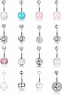 16pcs belly button rings - surgical steel curved navel barbells with cz opal marble & natural mixed stones | hanpabum body piercing jewelry logo