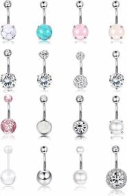 img 4 attached to 16Pcs Belly Button Rings - Surgical Steel Curved Navel Barbells With CZ Opal Marble & Natural Mixed Stones | HANPABUM Body Piercing Jewelry