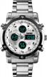 mens outdoor sport watch with dual time display, analog digital led and stainless steel strap by tonnier logo