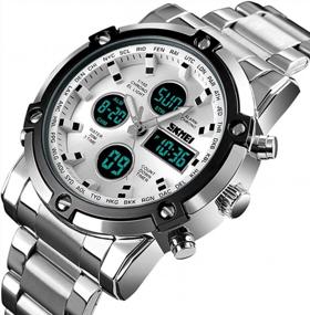 img 3 attached to Mens Outdoor Sport Watch With Dual Time Display, Analog Digital LED And Stainless Steel Strap By Tonnier