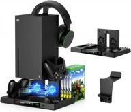 upgraded cooling stand for xbox series x with charging station, meneea charger stand for controller with 2 cooler system for xbsx console, headset hook & game slots, for xbox series x accessories kit logo