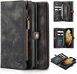 konky caseme wallet case magnetic detachable removable phone cover pouch folio durable leather purse flip card pockets holder bag smooth zipper (s21, black) 5 logo
