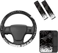 toaddmos bat with spider web universal car steering wheel cover and 2 seat belt shoulder pads logo
