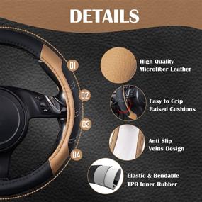 img 1 attached to 🚗 CAR PASS Line Rider Microfiber Leather Steering Wheel Cover - Universal Fit for 95% of Trucks, SUVs, and Cars - Anti-Slip, Comfortable Design in Black and Beige