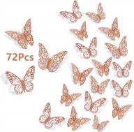 rose gold 3d butterfly wall decor stickers - 72pcs, 3 sizes & styles, removable room mural for party cake decoration metallic fridge kids bedroom nursery classroom wedding diy gift logo
