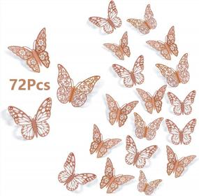 img 4 attached to Rose Gold 3D Butterfly Wall Decor Stickers - 72Pcs, 3 Sizes & Styles, Removable Room Mural For Party Cake Decoration Metallic Fridge Kids Bedroom Nursery Classroom Wedding DIY Gift