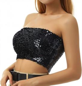 img 2 attached to Glitzy Women'S Strapless Sequin Bra Top - Elastic Sparkle Tube Top For Festivals And Parties