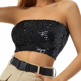 img 4 attached to Glitzy Women'S Strapless Sequin Bra Top - Elastic Sparkle Tube Top For Festivals And Parties