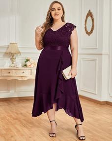 img 2 attached to Plus Size Women'S Elegant Floral Lace Ruffle Asymmetrical Hemline Bridesmaid Maxi Dress By Miusol