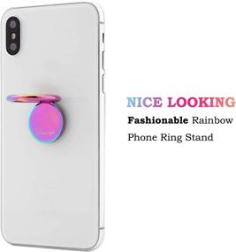 img 3 attached to 🌈 lenoup Rainbow Cell Phone Ring Stand Holder - Purple Multicolor Ring Grip Kickstand with 360 Rotation - Metal Finger Ring for Phones & Pads
