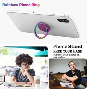img 1 attached to 🌈 lenoup Rainbow Cell Phone Ring Stand Holder - Purple Multicolor Ring Grip Kickstand with 360 Rotation - Metal Finger Ring for Phones & Pads