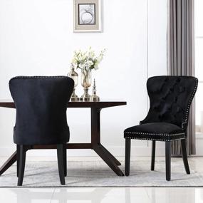 img 4 attached to Set Of 2 Guyou Upholstered Velvet Dining Room Chairs With Wing Back, Victoria Retro Tufted Accent Chair And Solid Wood Legs (Black, No Ring)