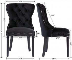 img 3 attached to Set Of 2 Guyou Upholstered Velvet Dining Room Chairs With Wing Back, Victoria Retro Tufted Accent Chair And Solid Wood Legs (Black, No Ring)
