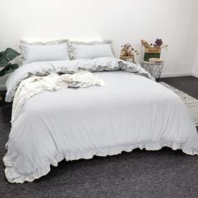 img 3 attached to Experience Cozy Farmhouse Elegance With ZHH Grey Lace Ruffle Duvet Cover Set Queen Size - 3 Piece Bedding Set (Includes Duvet Cover And Pillowcases)